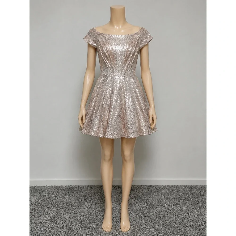 Grace Karin Girls Rose Gold Sequin Off Shoulder Party Dress XL‎ Champagne Pink